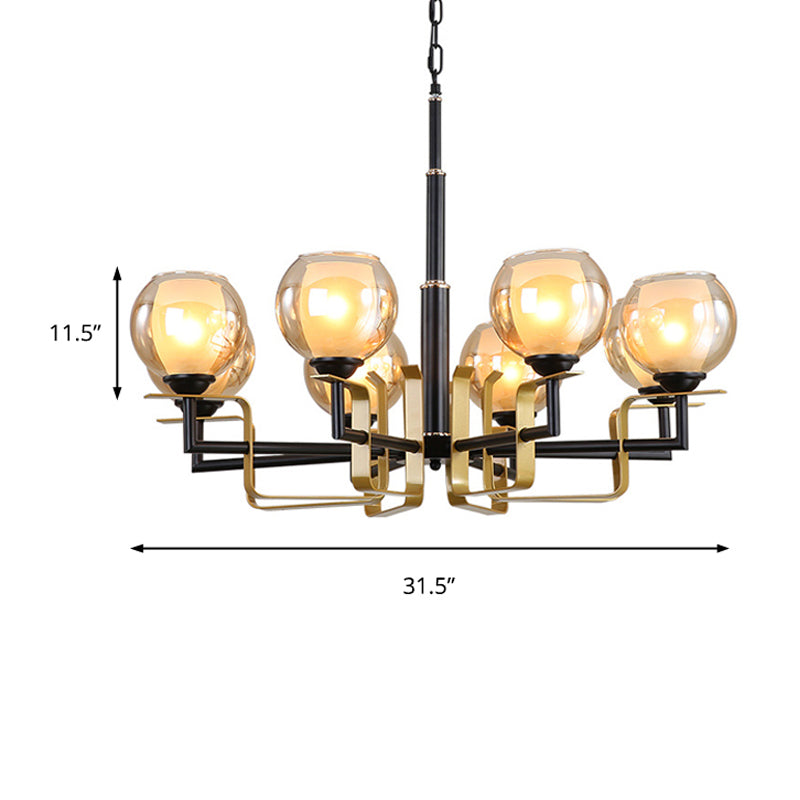 Amber Glass Pendant Chandelier - Traditional Black Bubble Multiple Lighting Positions Bedroom