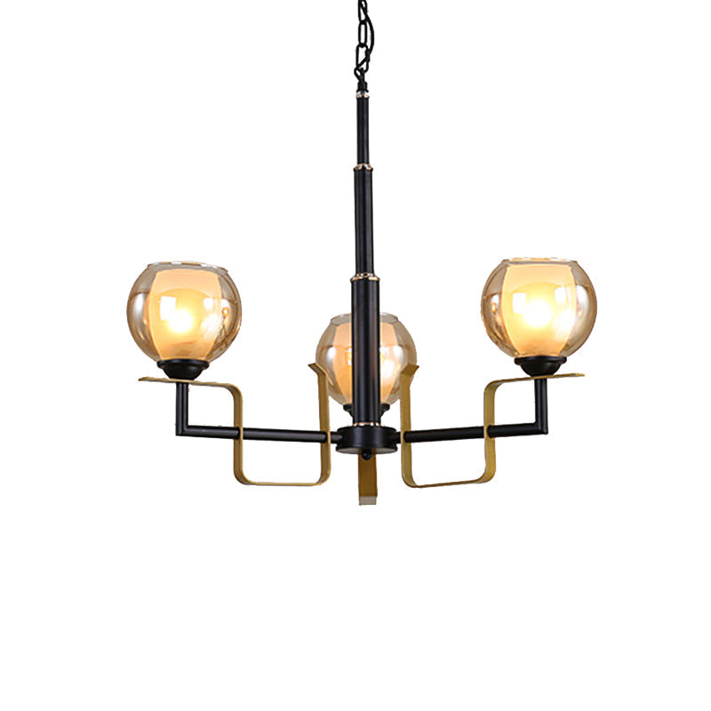 Amber Glass Pendant Chandelier - Traditional Black Bubble Multiple Lighting Positions Bedroom