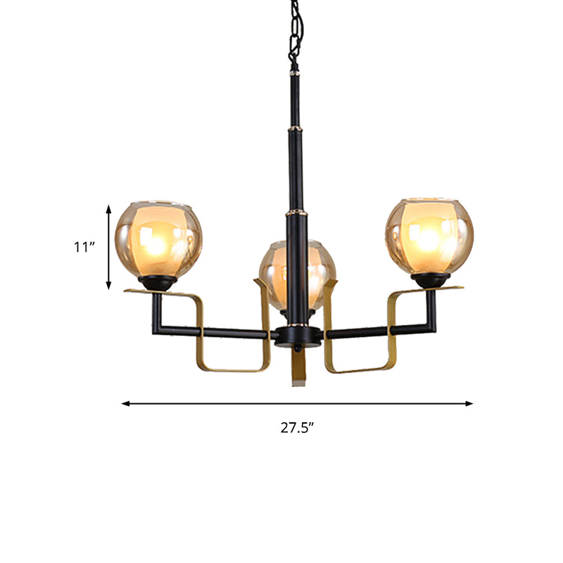 Amber Glass Pendant Chandelier - Traditional Black Bubble Multiple Lighting Positions Bedroom