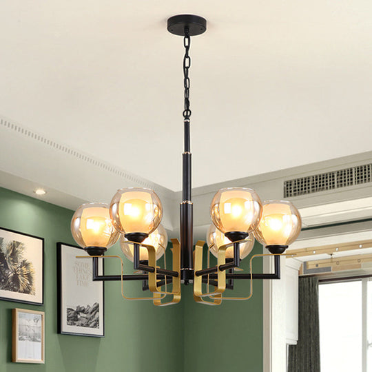 Amber Glass Pendant Chandelier - Traditional Black Bubble Multiple Lighting Positions Bedroom