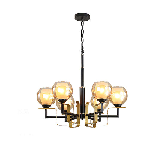 Amber Glass Pendant Chandelier - Traditional Black Bubble Multiple Lighting Positions Bedroom