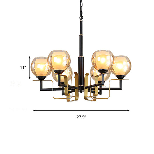 Amber Glass Pendant Chandelier - Traditional Black Bubble Multiple Lighting Positions Bedroom