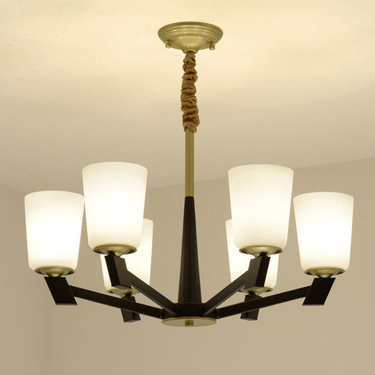 Traditional Cone Frosted Glass Chandelier In Black - Pendant Lighting For Living Room: 6/8/12 Lights