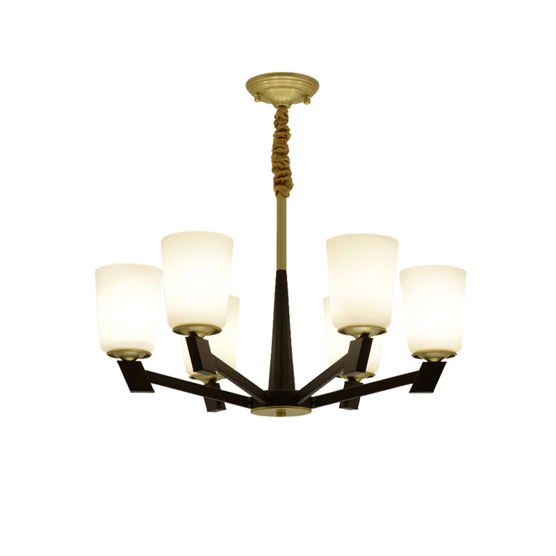 Traditional Cone Frosted Glass Chandelier In Black - Pendant Lighting For Living Room: 6/8/12 Lights