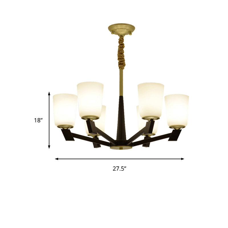 Traditional Cone Frosted Glass Chandelier In Black - Pendant Lighting For Living Room: 6/8/12 Lights