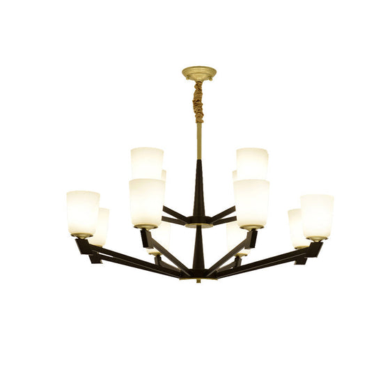 Traditional Cone Frosted Glass Chandelier In Black - Pendant Lighting For Living Room: 6/8/12 Lights