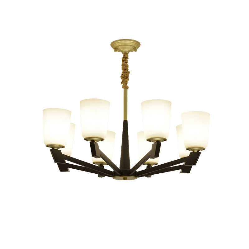 Traditional Cone Frosted Glass Chandelier In Black - Pendant Lighting For Living Room: 6/8/12 Lights