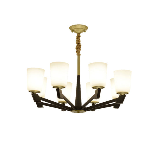 Traditional Cone Frosted Glass Chandelier In Black - Pendant Lighting For Living Room: 6/8/12 Lights