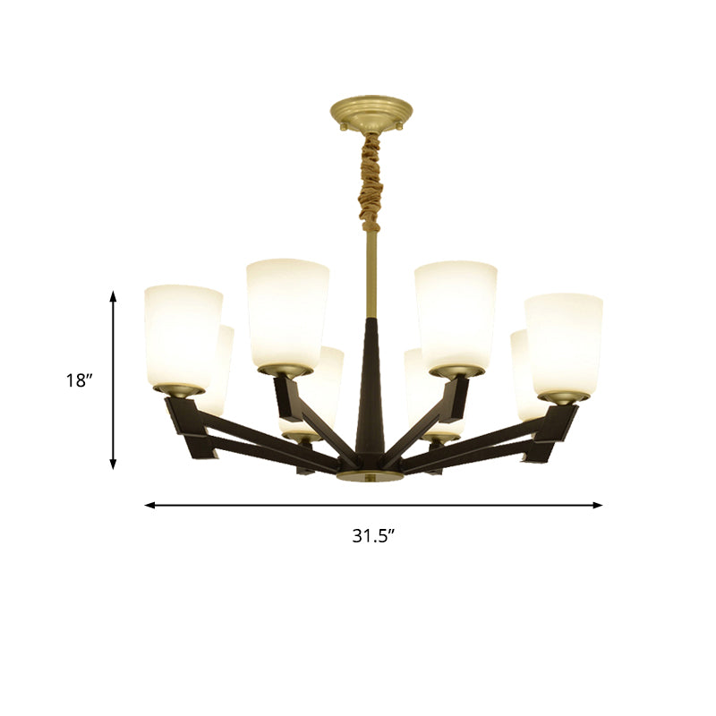 Traditional Cone Frosted Glass Chandelier In Black - Pendant Lighting For Living Room: 6/8/12 Lights