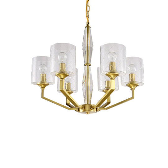 Cylinder Ceiling Chandelier - Clear Glass Traditional Style 6/8 Light Brass Fixture Ideal For Living