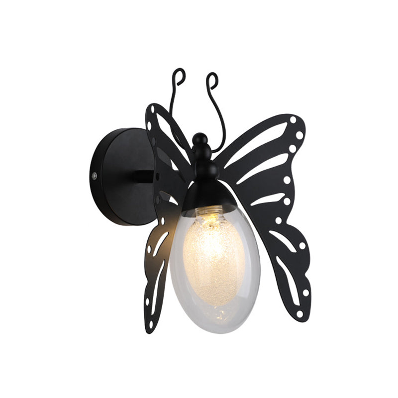 Modern Black Glass Butterfly Wall Lamp - Bedroom Sconce Light Fixture