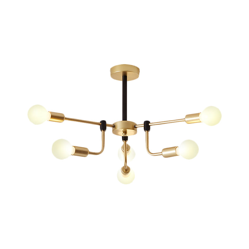 Contemporary Starburst Chandelier: Metal Ceiling Light For Bedroom With Gold Arm - 6/12/16 Lights