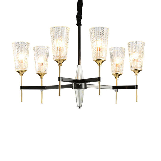 Traditional Glass Cone Pendant Chandelier - Clear 6/8 Lights Ideal For Living Room