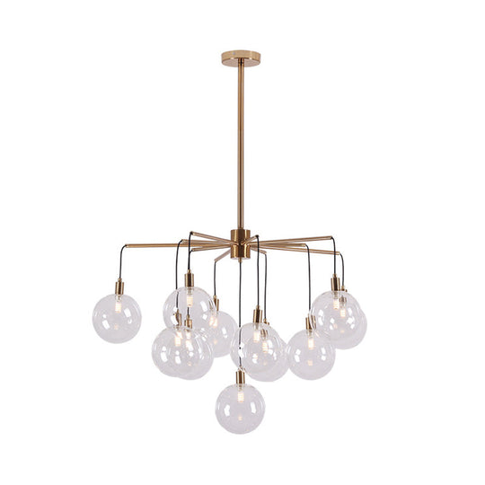 Modern Starburst Chandelier Light With Clear/Amber Glass Globes - 11 Lights For Living Room