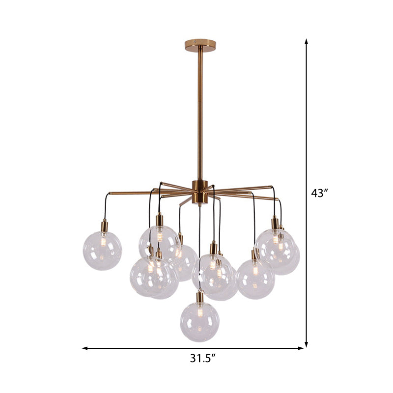 Modern Starburst Chandelier Light With Clear/Amber Glass Globes - 11 Lights For Living Room