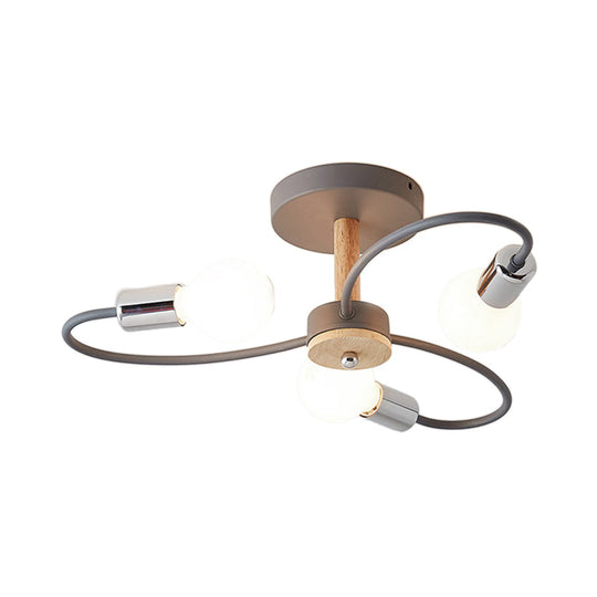 Contemporary Sputnik Semi Flush Lamp With Curved Arm - 3/6/8 Lights Grey/Green Metal Finish