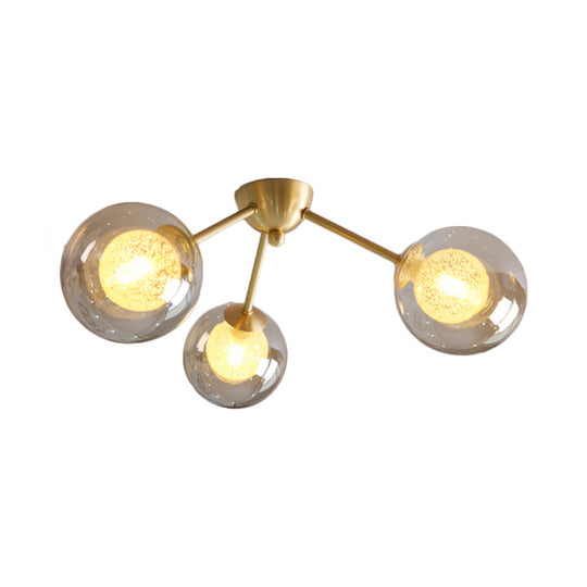 Global Semi Flush Mount Light Fixture in Gold with Clear/Amber/Smoke Glass and LED lights - Perfect for Modern Bedrooms