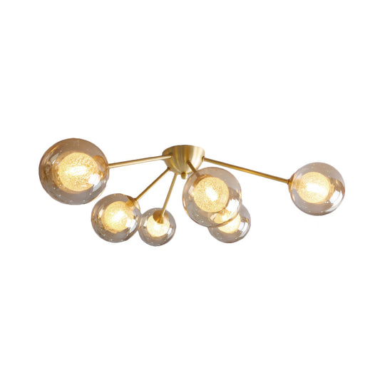 Global Semi Flush Mount Light Fixture in Gold with Clear/Amber/Smoke Glass and LED lights - Perfect for Modern Bedrooms