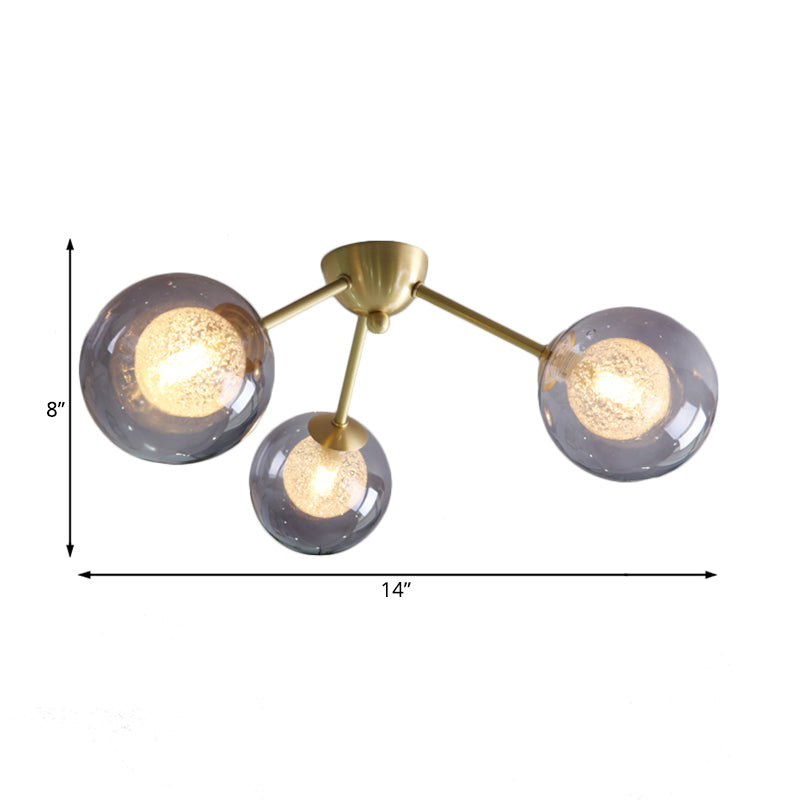 Global Semi Flush Mount Light Fixture in Gold with Clear/Amber/Smoke Glass and LED lights - Perfect for Modern Bedrooms