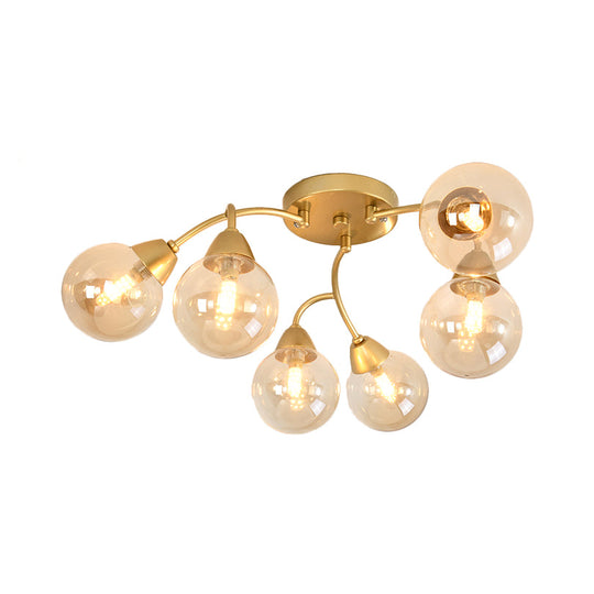 Modernist Amber/Smoky/Cream Glass Semi Flush Lamp with Grape Shape, LED Lights - Gold Flush Mount Fixture