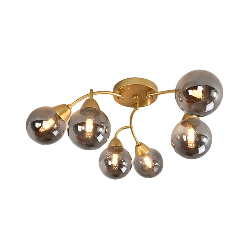 Modernist Amber/Smoky/Cream Glass Semi Flush Lamp with Grape Shape, LED Lights - Gold Flush Mount Fixture