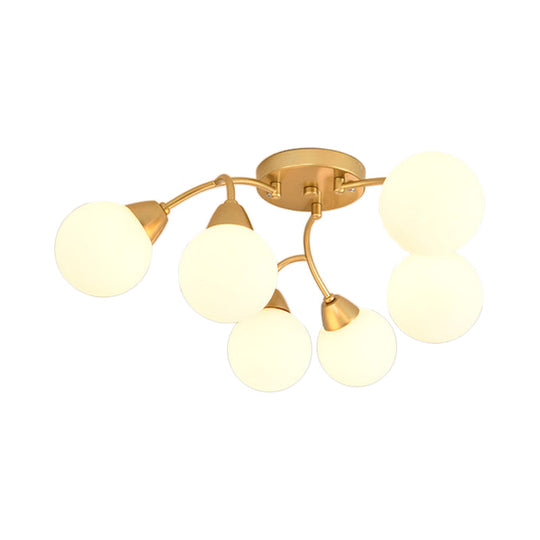 Modernist Amber/Smoky/Cream Glass Semi Flush Lamp with Grape Shape, LED Lights - Gold Flush Mount Fixture