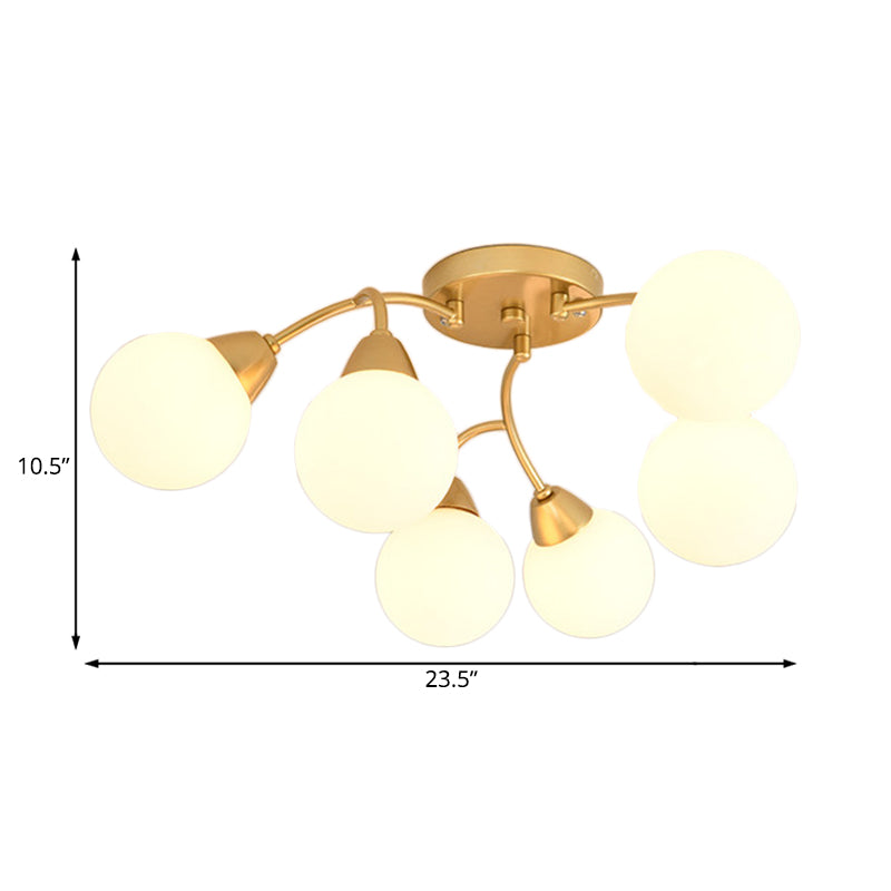 Modernist Amber/Smoky/Cream Glass Semi Flush Lamp with Grape Shape, LED Lights - Gold Flush Mount Fixture