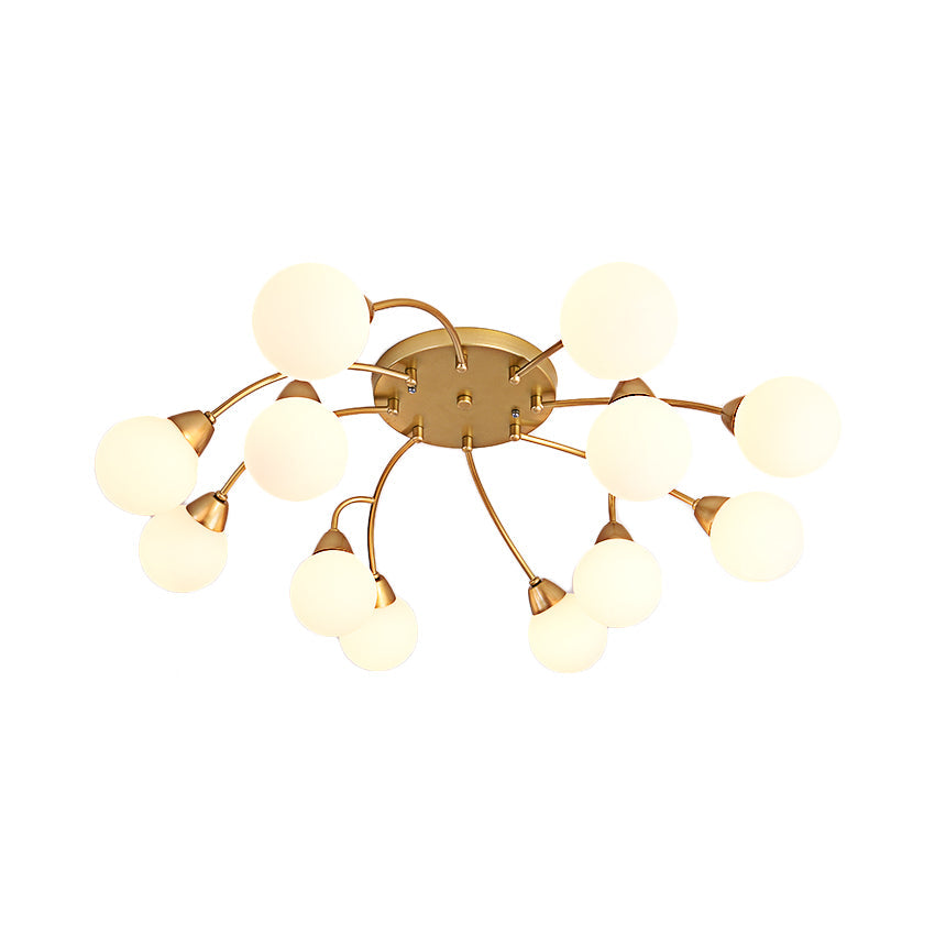 Modernist Amber/Smoky/Cream Glass Semi Flush Lamp with Grape Shape, LED Lights - Gold Flush Mount Fixture