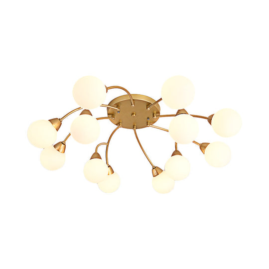 Modernist Amber/Cream/Smoky Glass Semi Flush Lamp - Gold Led Lighting Fixture