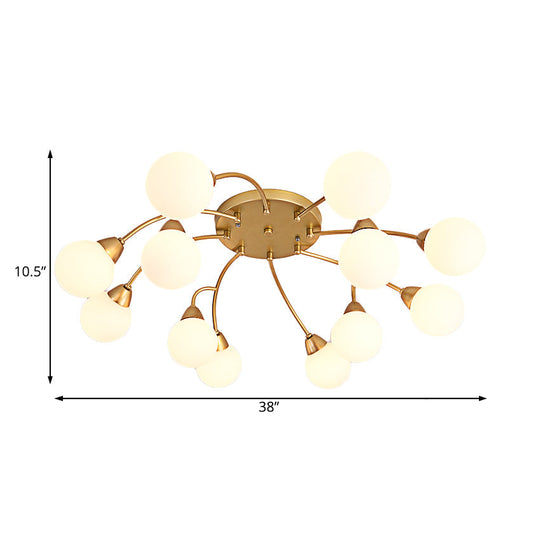 Modernist Amber/Smoky/Cream Glass Semi Flush Lamp with Grape Shape, LED Lights - Gold Flush Mount Fixture