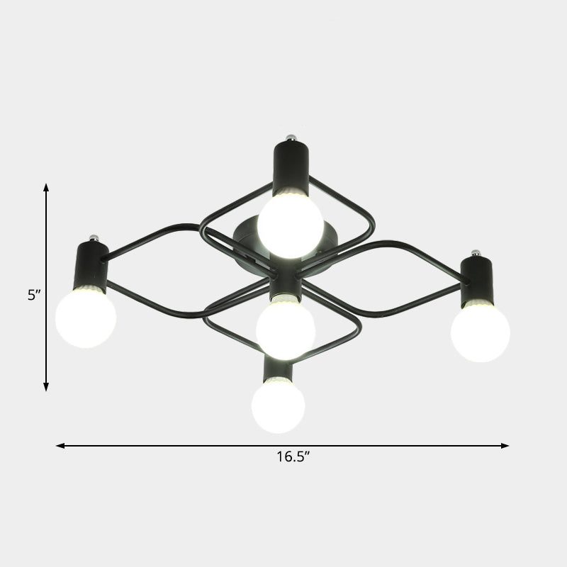 Contemporary Diamond/Rectangular Semi Flush Mount Light - 5/7/9 Lights, White/Black LED, Milk Glass Shade