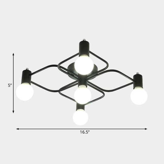 Contemporary Diamond/Rectangular Semi Flush Mount Light - 5/7/9 Lights, White/Black LED, Milk Glass Shade