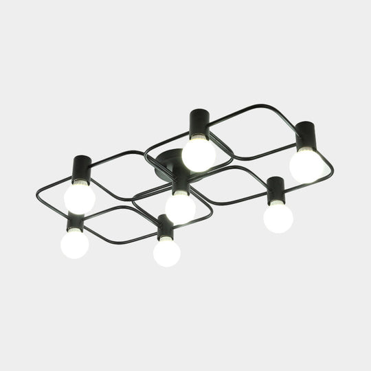 Contemporary Diamond/Rectangular Semi Flush Mount Light - 5/7/9 Lights White/Black Led Milk Glass