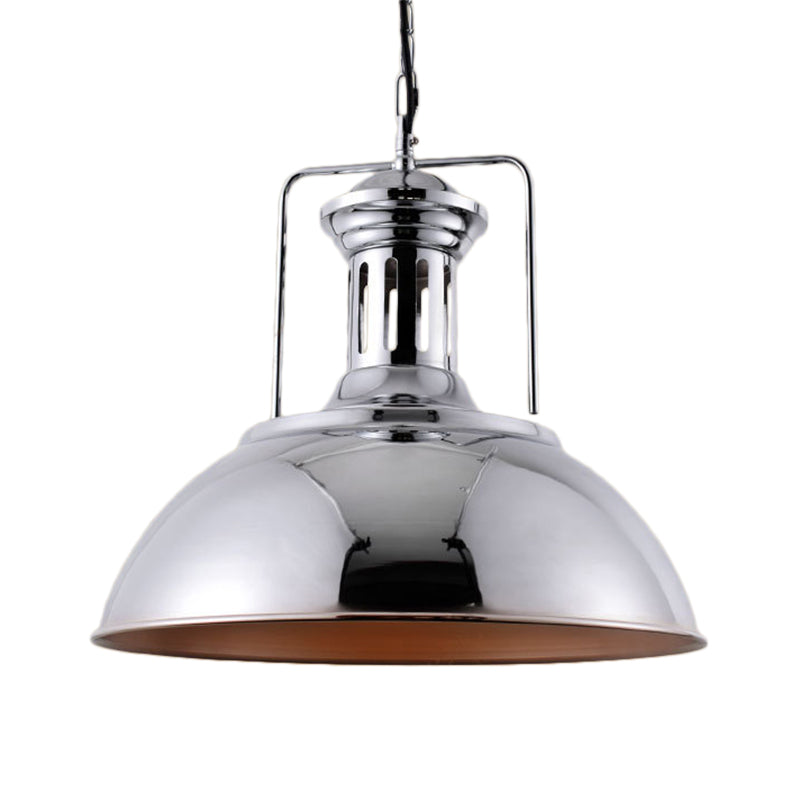 Industrial Dome Pendant Lamp - 1-Light Metal Ceiling Light in Nickel/Chrome Finish for Kitchen