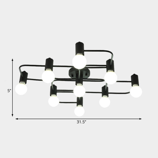 Contemporary Diamond/Rectangular Semi Flush Mount Light - 5/7/9 Lights, White/Black LED, Milk Glass Shade