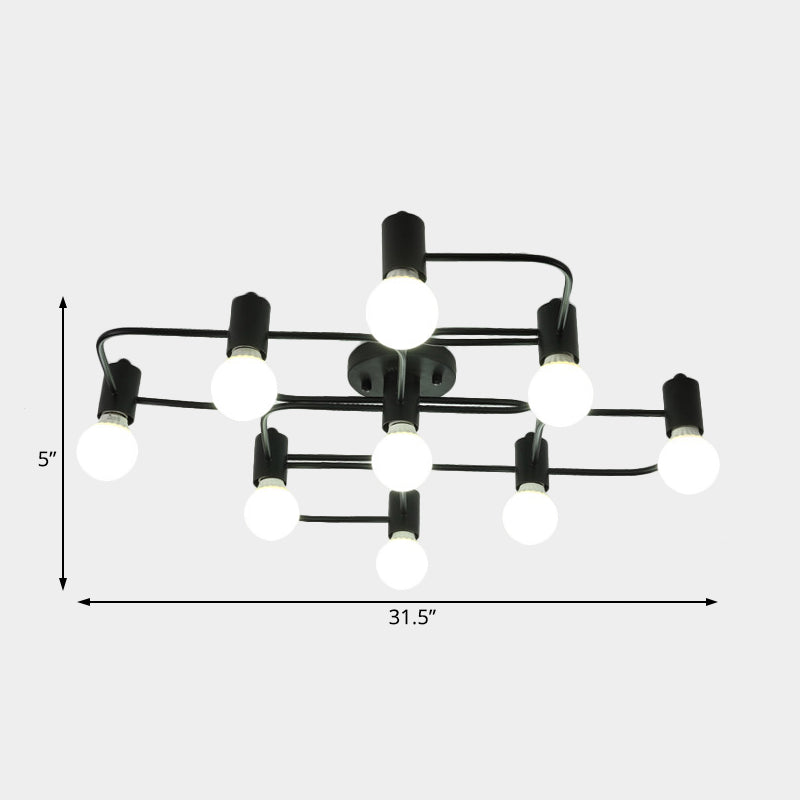 Contemporary Diamond/Rectangular Semi Flush Mount Light - 5/7/9 Lights White/Black Led Milk Glass