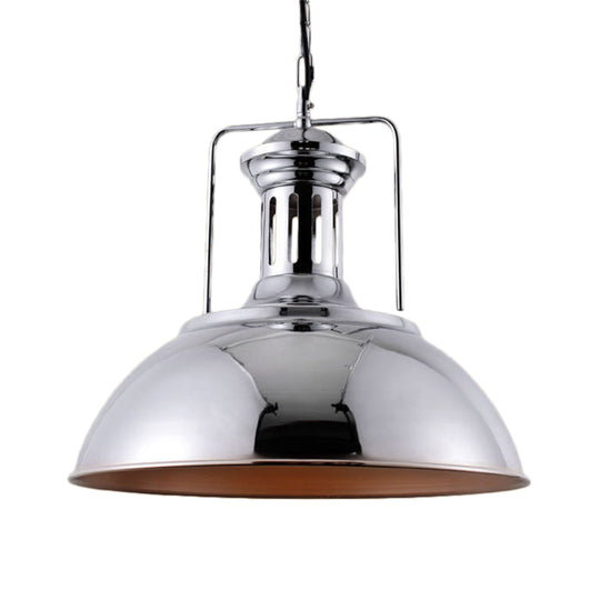 Industrial Dome Pendant Lamp 1-Light Ceiling Light Nickel/Chrome Finish For Kitchen