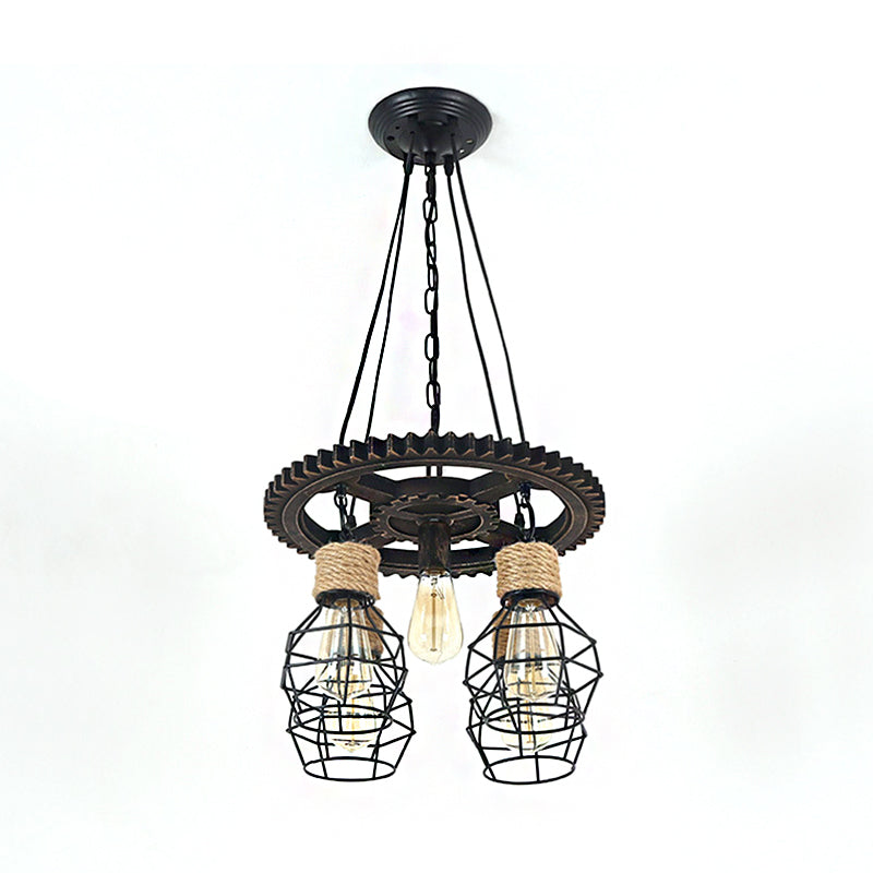 Black Metal Industrial Wagon Wheel Chandelier - 5/7-Light Living Room Hanging Lamp