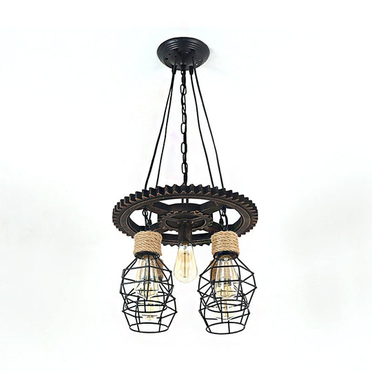 Industrial Metal Wagon Wheel Chandelier Lamp - Black 5/7-Light Living Room Hanging Light