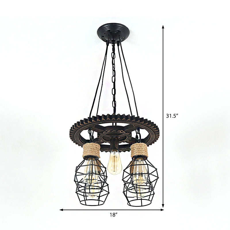 Black Metal Industrial Wagon Wheel Chandelier - 5/7-Light Living Room Hanging Lamp