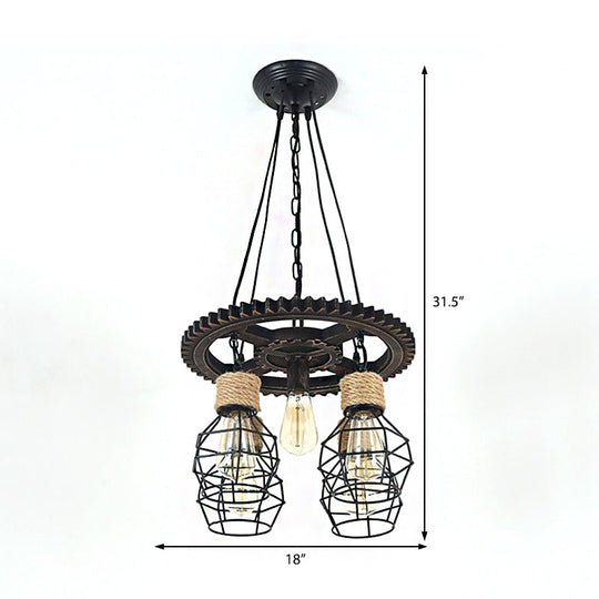 Industrial Metal Wagon Wheel Chandelier Lamp - Black 5/7-Light Living Room Hanging Light