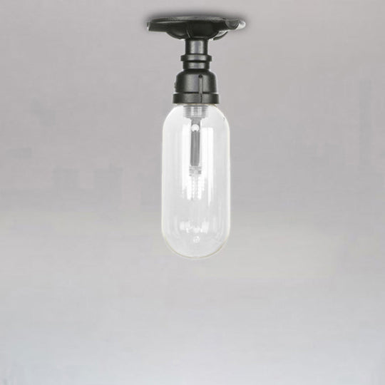 Industrial Clear Glass Semi-Flush Ceiling Light with Pipe Design