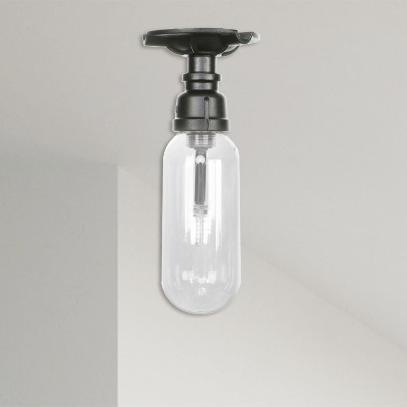 Industrial Clear Glass Semi-Flush Ceiling Light with Pipe Design