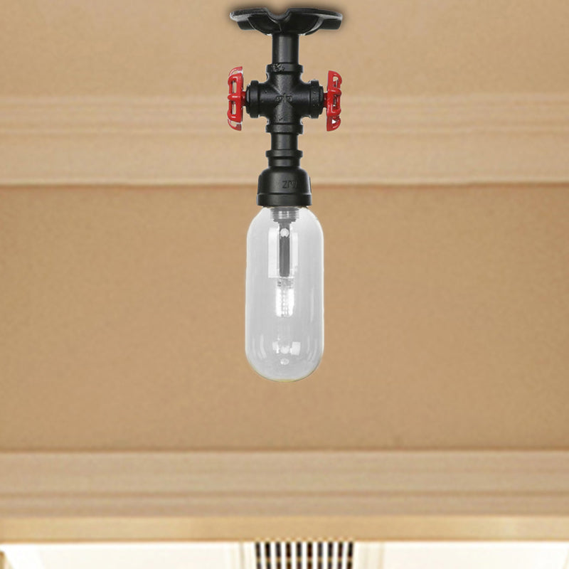 Industrial Clear Glass Semi-Flush Ceiling Light with Pipe Design