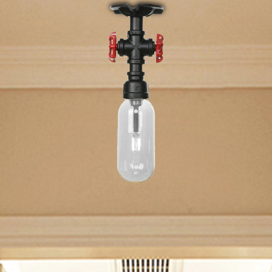 Industrial Clear Glass Semi-Flush Ceiling Light with Pipe Design