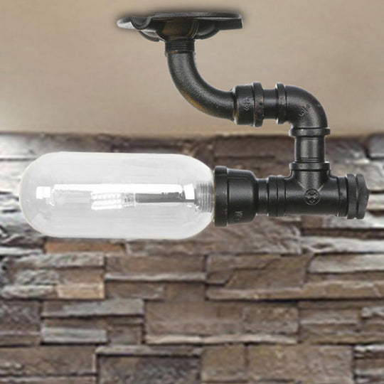 Industrial Clear Glass Semi-Flush Ceiling Light with Pipe Design