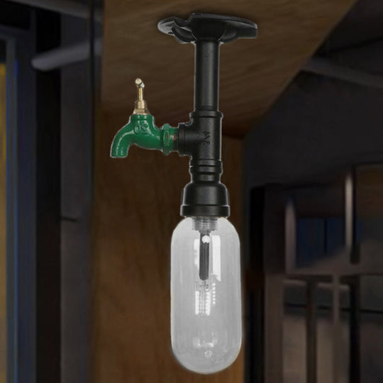 Industrial Clear Glass Semi-Flush Ceiling Light with Pipe Design