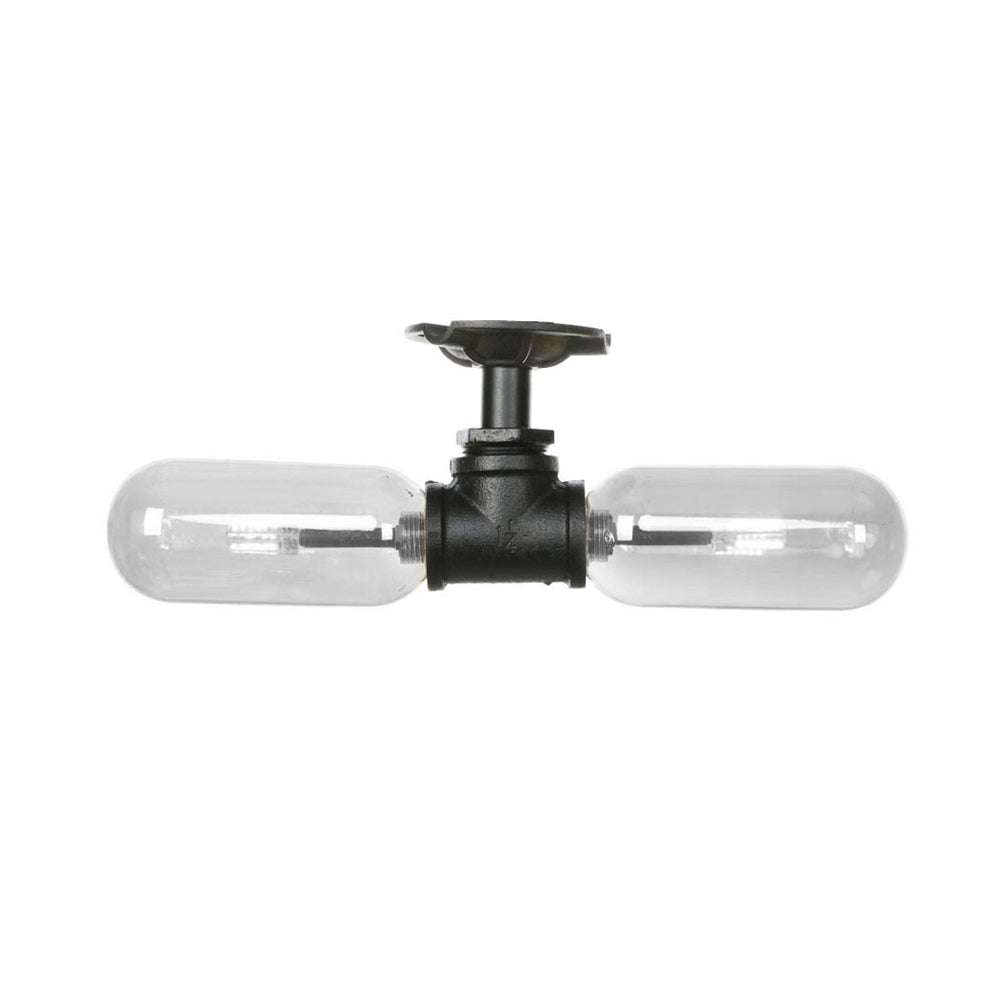 Rustic Matte Black Flush Light with Clear Glass Shade and 2-Lights for Living Room Ceiling