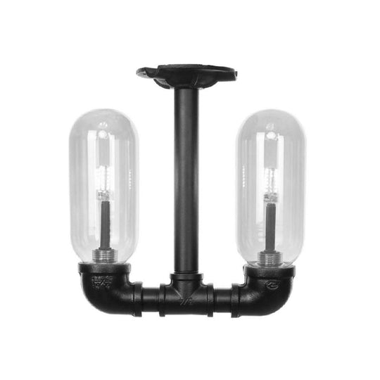 Rustic Matte Black Flush Light With Clear Glass Shade And 2-Lights For Living Room Ceiling