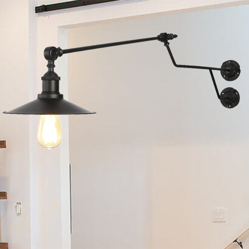 1-Light Industrial Wall Mounted Sconce With Metal Cone Shade In Black Red And White For Living Room